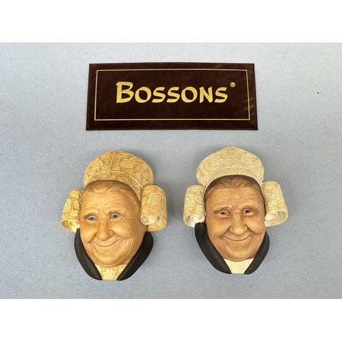 91 - Two boxed 1982 Bossons Bretonne Lady hand painted chalkware head wall plaques, one sample - signed W... 