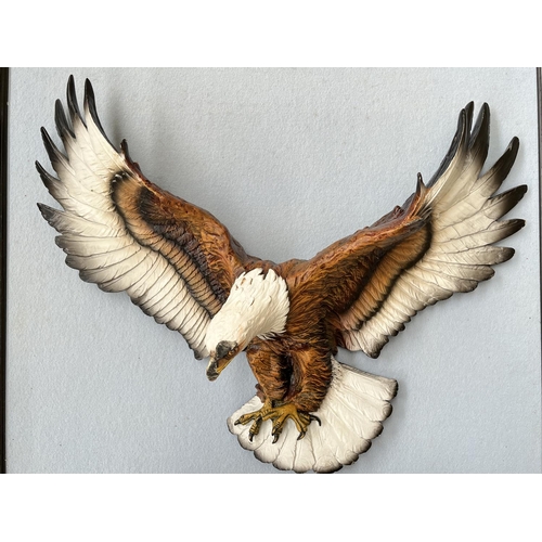 82 - Three Bossons Fraser Art American Bald Eagle hand painted wall plaques - largest approx. 54cm wide