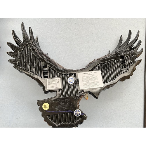 82 - Three Bossons Fraser Art American Bald Eagle hand painted wall plaques - largest approx. 54cm wide