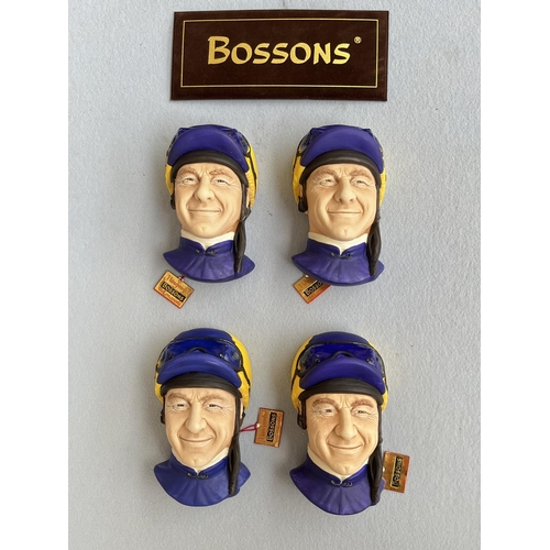 66 - Four boxed Bossons Jockey hand painted chalkware head wall plaques