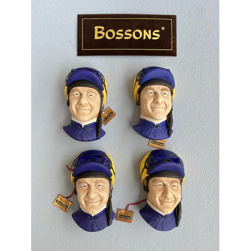 65 - Four boxed Bossons Jockey hand painted chalkware head wall plaques