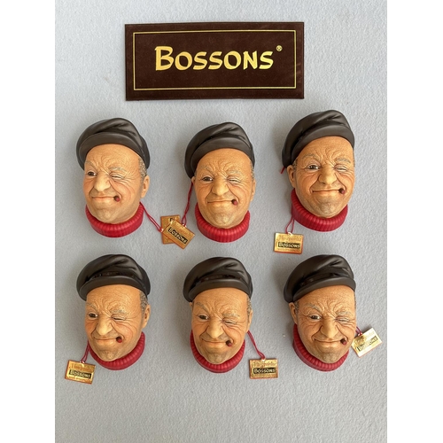 63 - Six boxed Bossons Boatman special painted version chalkware head wall plaques