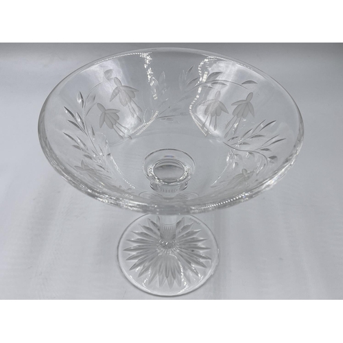 28 - Three pieces of Stuart glassware, two 19cm glasses and one pedestal bonbon dish - approx. 15cm high ... 