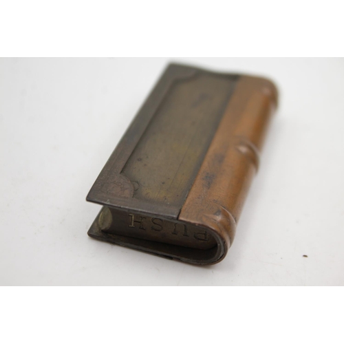 1339 - An antique brass novelty book petrol cigarette lighter with folding case - approx. 6cm x 3cm