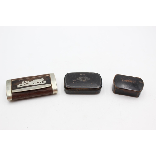 1345 - Three antique and vintage snuff boxes, French rosewood and white metal with 'La San-Claudienne Depos... 