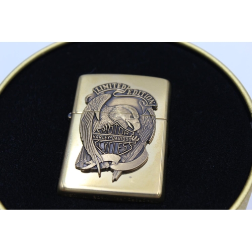 1347 - A boxed limited edition Zippo Harley Davidson brass advertising wind proof lighter