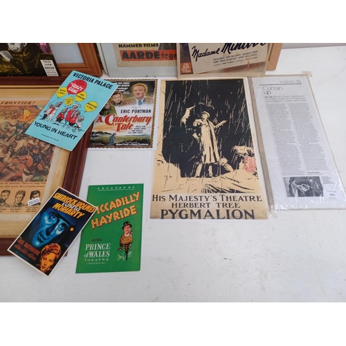 523 - A collection of movie and theatre memorabilia to include framed Fort Apache poster, Piccadilly Hayri... 