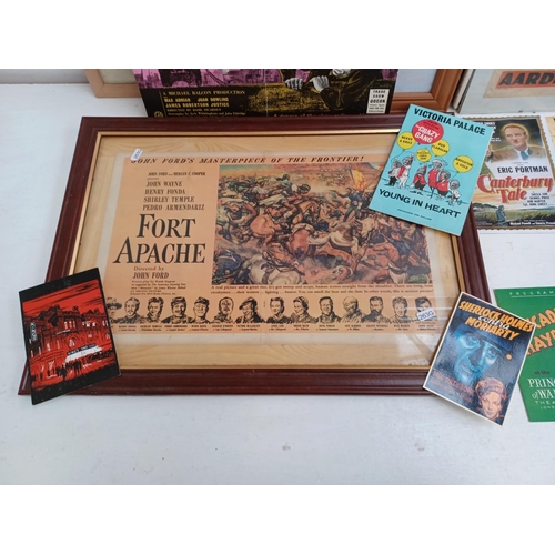 523 - A collection of movie and theatre memorabilia to include framed Fort Apache poster, Piccadilly Hayri... 