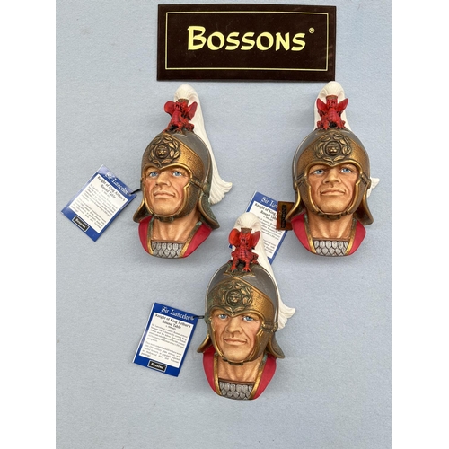 100 - Three boxed Bossons Sir Lancelot hand painted chalkware head wall plaques