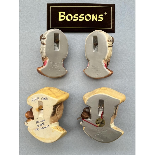 111 - Four boxed Bossons hand painted chalkware head wall plaques, two Nuvolari and two Golfer