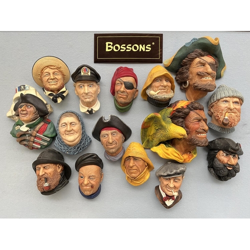 117 - Fifteen boxed Bossons hand painted chalkware head wall plaques to include Bargee, Fisherman, Jolly T... 