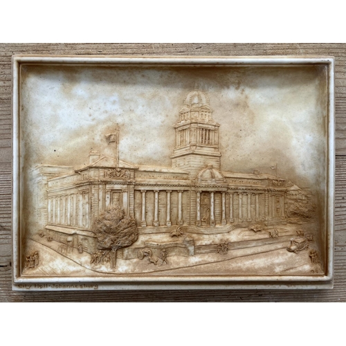 146 - Ten Ivorex chalkware wall plaques to include The Nebraska Capitol, City Hall Johannesburg, House of ... 