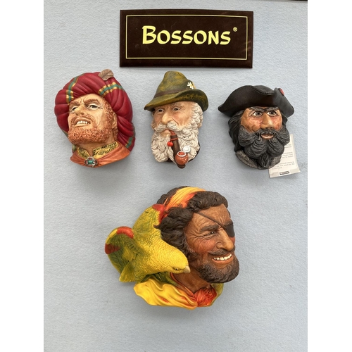 148 - Four boxed Bossons hand painted chalkware head wall plaques comprising Tyrolan, Blackbeard, Buccanee... 