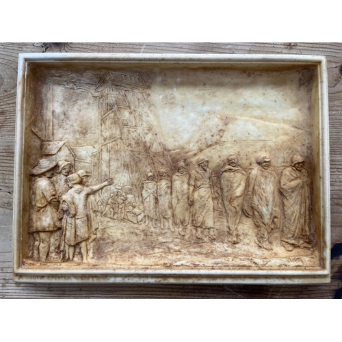 152 - Six Ivorex chalkware wall plaques to include Landing of the Pilgrims 1620, The White House Washing D... 