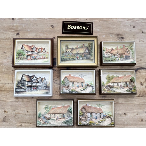 153 - Eight Ivorex hand painted chalkware wall plaques to include Shakespeare's Birth Place, Ann Hathaway'... 