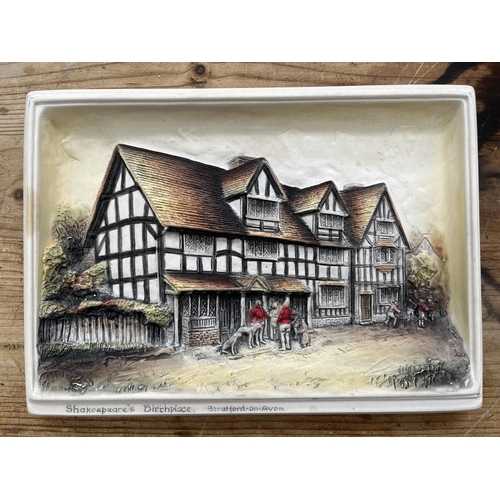 153 - Eight Ivorex hand painted chalkware wall plaques to include Shakespeare's Birth Place, Ann Hathaway'... 