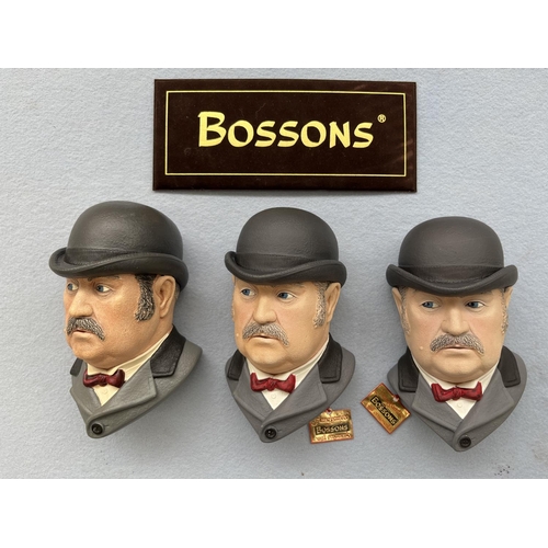 159 - Three boxed Bossons Doctor Watson hand painted chalkware head wall plaques