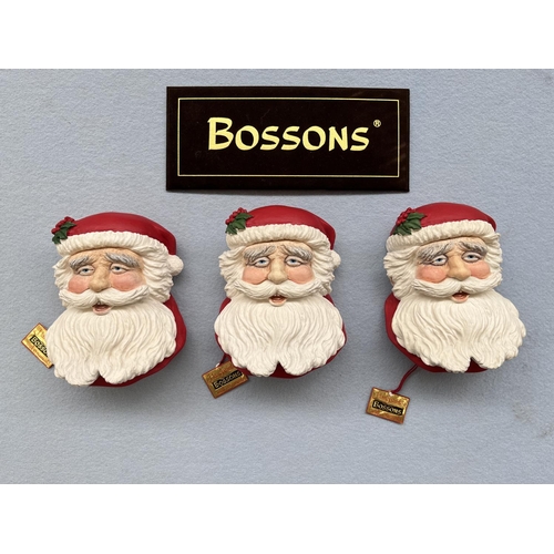 160 - Three boxed Bossons Santa Claus hand painted chalkware head wall plaques