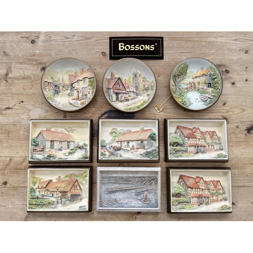 161 - Nine Bossons hand painted chalkware wall plaques, six Ivorex and three circular