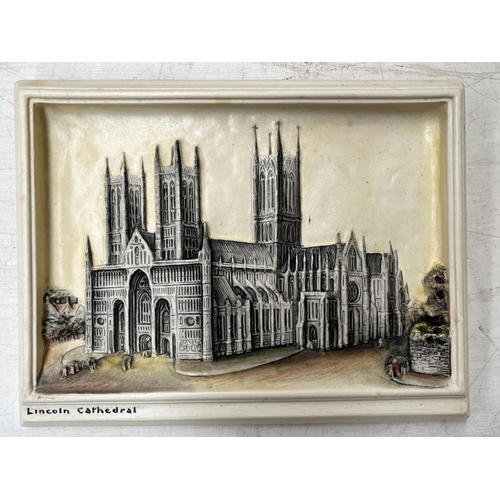 167 - Eight Bossons Ivorex hand painted chalkware wall plaques to include Lincoln Cathedral, Exeter Cathed... 