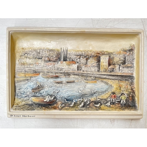 169 - Nine Bossons Ivorex hand painted chalkware wall plaques to include St Ives Harbour, Victoria Falls, ... 