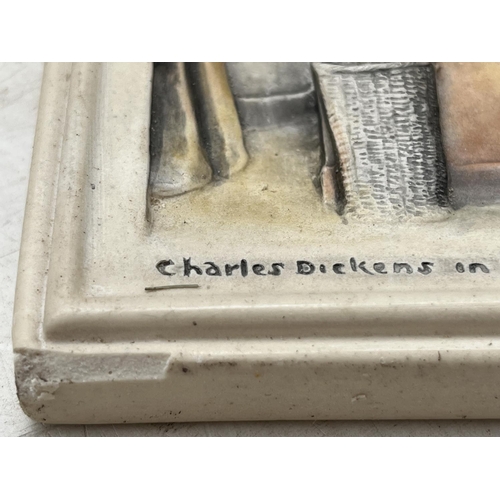 170 - Seven Bossons Ivorex hand painted chalkware wall plaques to include Charles Dickens, Waiting for the... 