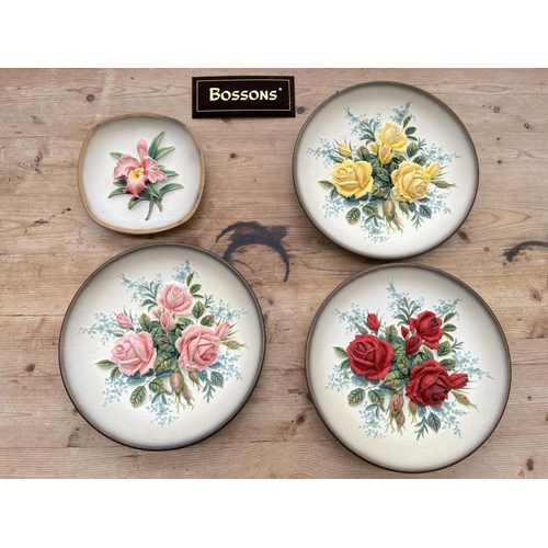 53 - Four boxed Bossons hand painted chalkware floral plaques