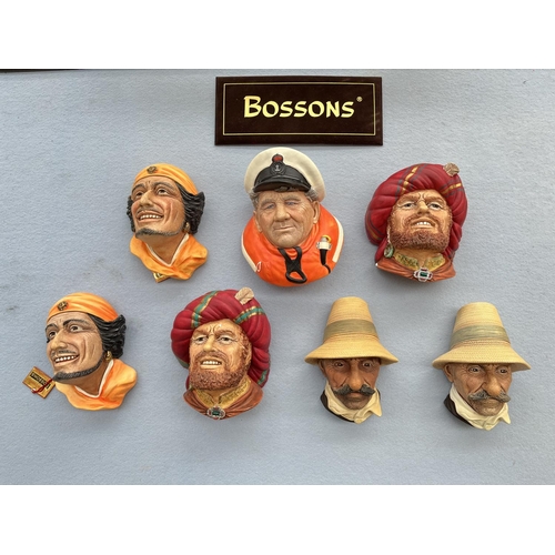 70 - Seven boxed Bossons hand painted chalkware head wall plaques comprising two Sinbad The Sailor, two A... 