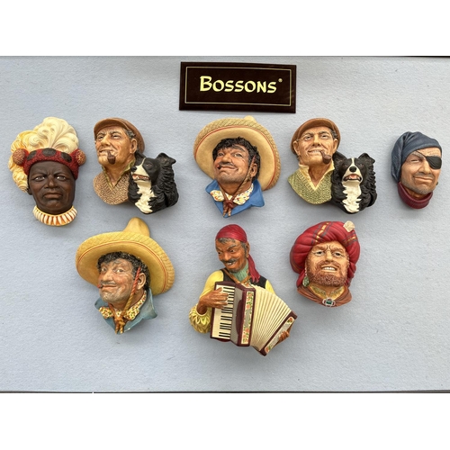 71 - Eight Bossons hand painted chalkware head wall plaques to include Shepherd, Smuggler, Chaka etc.