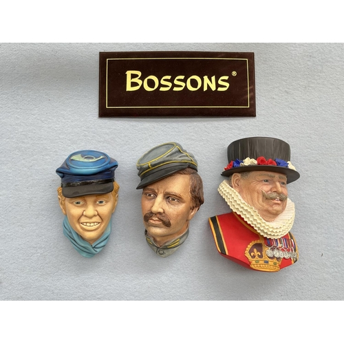 76 - Three Bossons hand painted chalkware head wall plaques comprising Infantry Officer, Drummer Boy and ... 