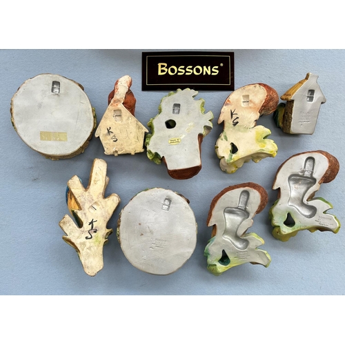 81 - Nine Bossons hand painted chalkware animal wall plaques to include Owlet, Fox Cub, Chipmunks, Blue T... 