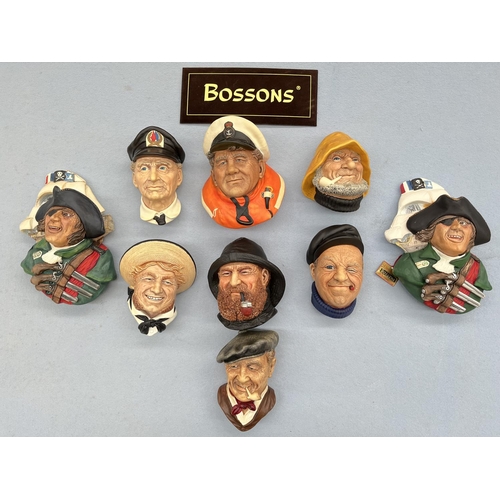 96 - Nine boxed Bossons hand painted chalkware head wall plaques to include Sea Captain, Jolly Tar, Boatm... 