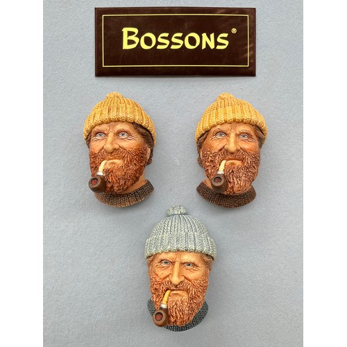 131 - Three boxed Bossons Fisherman hand painted chalkware head wall plaques to include two special painte... 
