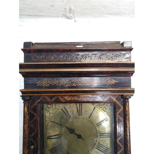 405 - An 18th century John Ingram Spalding Fecit hand painted chinoiserie cased grandfather clock with bra... 