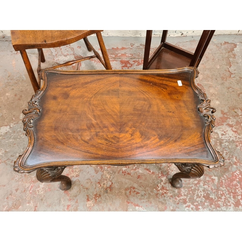 422 - Three pieces of furniture, one early 20th century John Taylor & Son mahogany two tier side table, on... 