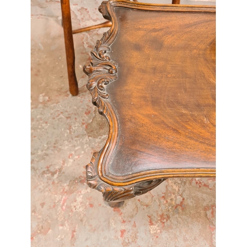 422 - Three pieces of furniture, one early 20th century John Taylor & Son mahogany two tier side table, on... 