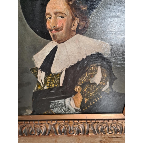 486 - A gilt framed oil on board of The Laughing Cavalier originally painted by Frans Hals - approx. 61cm ... 