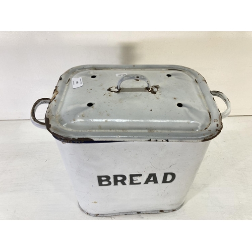 190 - A vintage white enamel twin handled lidded bread bin - approx. 35cm high x 41cm wide