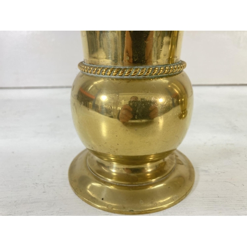 200 - A pair of vintage brass church alter vases with rope design border - approx. 25.5cm high x 14cm in d... 