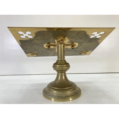 203 - A mid 20th century brass revolving Missal stand with pierced decoration and 'IHS' engraving - approx... 