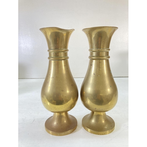 205 - Seven assorted vintage brass vases to include a pair of Diadem church alter vases - largest approx. ... 