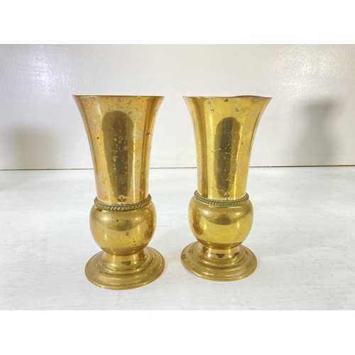 205 - Seven assorted vintage brass vases to include a pair of Diadem church alter vases - largest approx. ... 