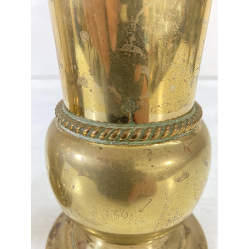 205 - Seven assorted vintage brass vases to include a pair of Diadem church alter vases - largest approx. ... 