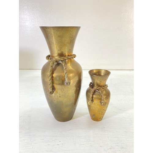 205 - Seven assorted vintage brass vases to include a pair of Diadem church alter vases - largest approx. ... 