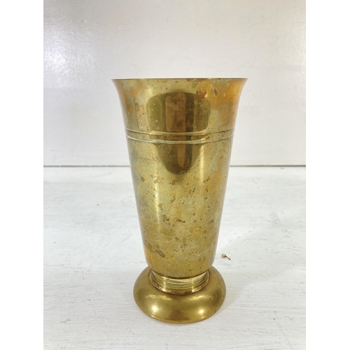 205 - Seven assorted vintage brass vases to include a pair of Diadem church alter vases - largest approx. ... 