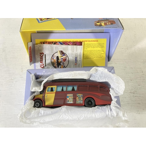 216 - Three boxed Corgi diecast model vehicles, one 97022 Chipperfields Circus AEC Regal Living Quarters, ... 