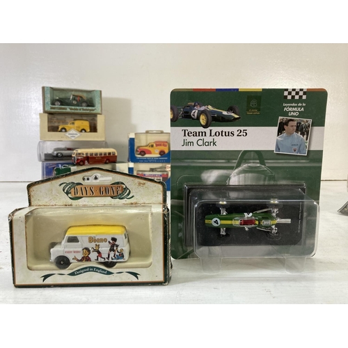 221 - A collection of assorted diecast model vehicles and action figures to include Toy Biz The Lord of th... 