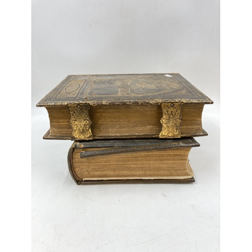 296 - Two 19th century leather bound Brown's Self-Interpretating Family Bibles of the Old and New Testamen... 