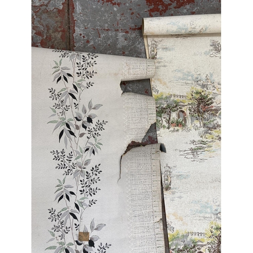 301 - A collection of mid 20th century wallpaper, one with painting to reverse