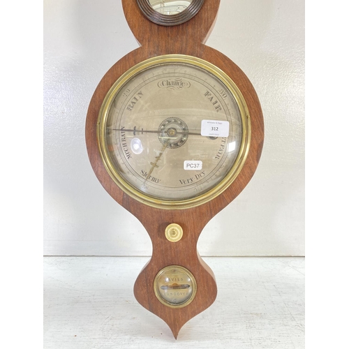 312 - A 19th century rosewood Aneroid wheel/banjo barometer marked Davies Llandovery - approx. 94cm high x... 